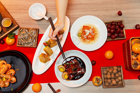 年夜饭菜品新年喜庆丰盛年夜饭背景