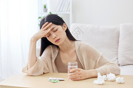 额头缩小女性生病头晕头痛背景