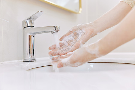 卫生间洗手消毒特写高清图片