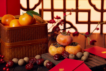 新年喜庆水果礼盒背景图片