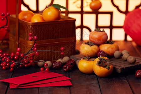 新年喜庆桌面上放着红包背景图片