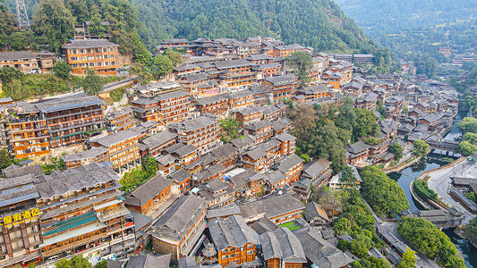 雷山县4A景区西江千户苗寨航拍背景