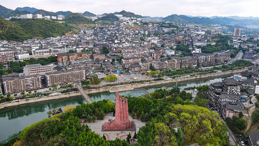 红军四渡赤水茅台镇航拍建筑群背景