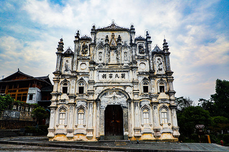 侗族大歌三门塘刘氏宗祠古建筑背景