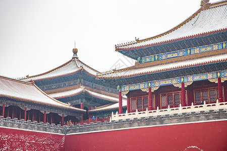 紫禁城雪景雪中的北京故宫宫殿背景