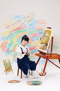 水彩抽烟的女孩日系元气小女孩画画创作形象背景