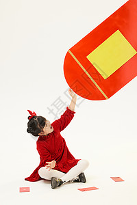 可爱女孩与新年大红包背景图片