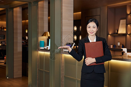 快捷酒店女服务人员服务形象前台高清图片素材
