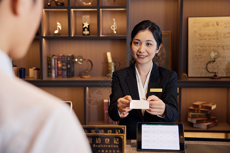 市场部运营经理名片快捷酒店前台女服务员形象背景