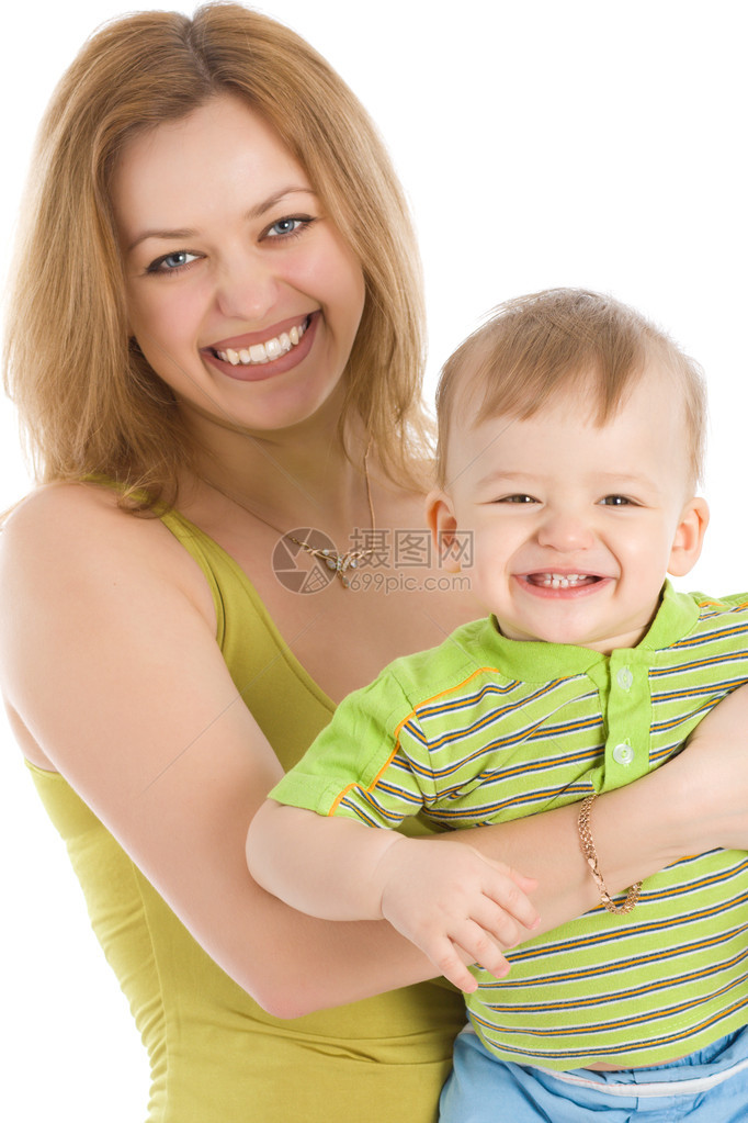 带着孩子的微笑妇女与她的孩子一起图片
