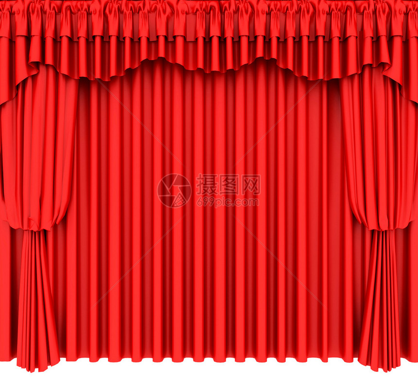 孤立在白色背景上的红色剧院幕布图片