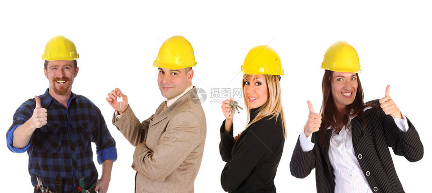 商业团队和建筑工人的白背景图片