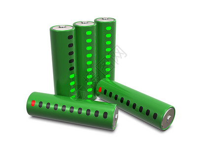 一组绿色电池指标在白色上隔离图片