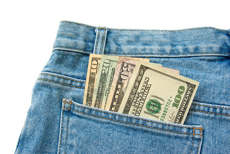 一个蓝色牛仔裤口袋中的钞票在图片