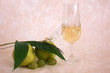 一杯白葡萄酒背景上有水果图片