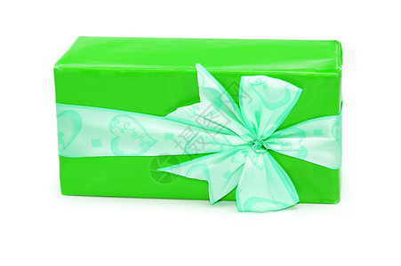 白色上隔离的绿色礼品盒图片