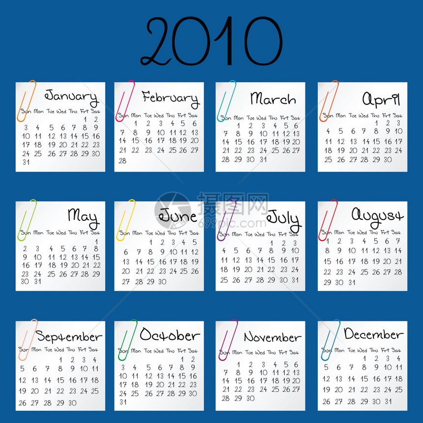 2010年的蓝色日历图片