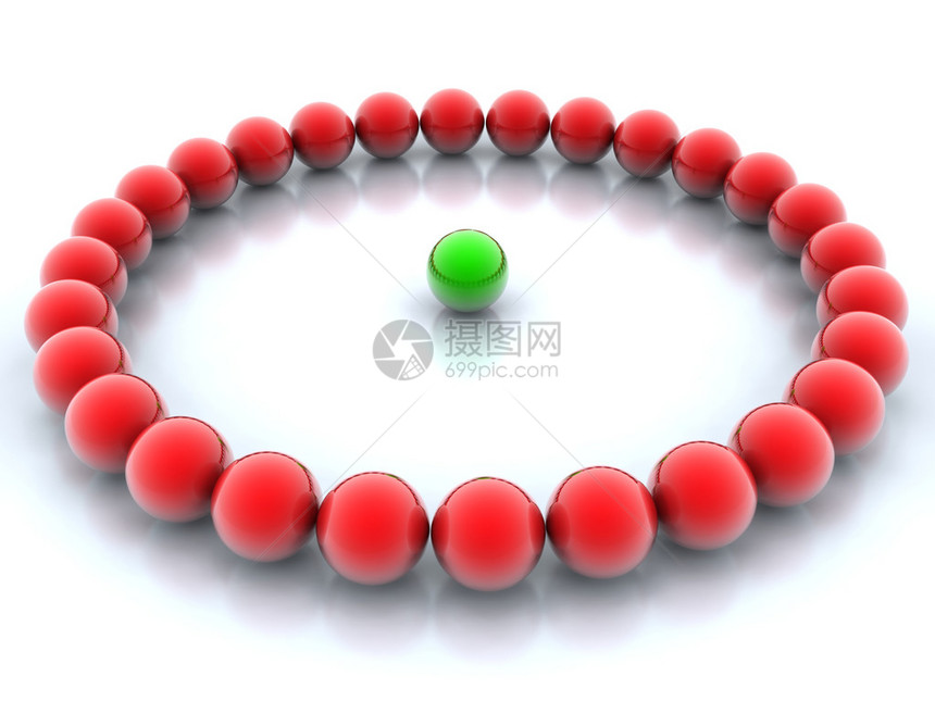 白色背景上的一组绿色和红色球图片