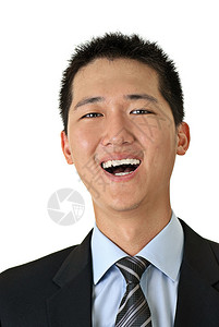 亚洲微笑的年轻商人与白人的特写肖像图片