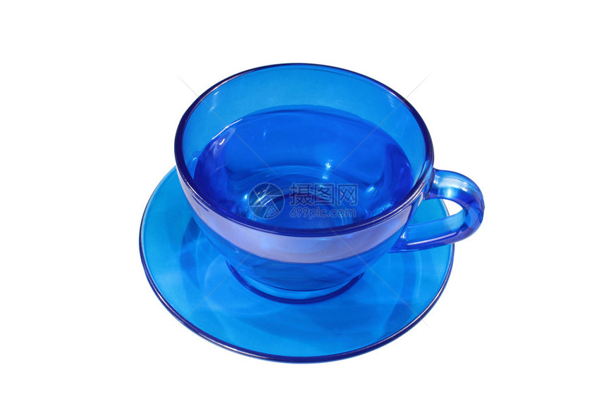 蓝茶杯和碟子特制的白图片