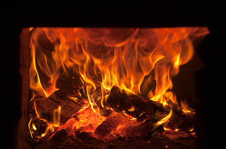 在砖炉中燃烧柴火背景图片