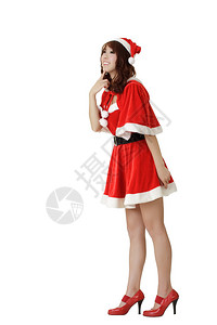 穿着圣诞老人衣服的可爱年轻女孩图片