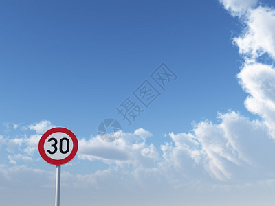 云蓝色天空下30度路标速度限速图片