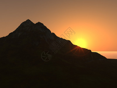 在这个热带岛屿天堂日落的3D插图中图片