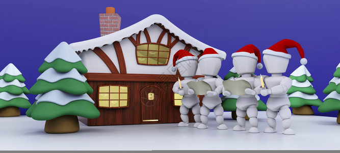 3D冬季小屋背景图片