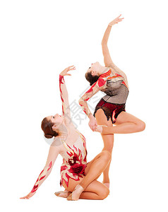 两个可爱的体操运动员跳舞孤立图片