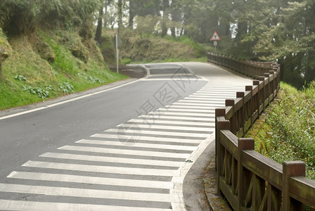 亚洲Alishan风景区林中喷雾的公路上图片