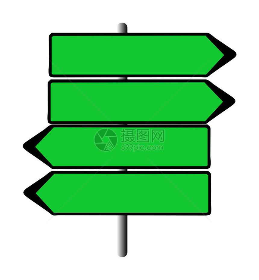 指向相反方向的空白绿色定向路标图片