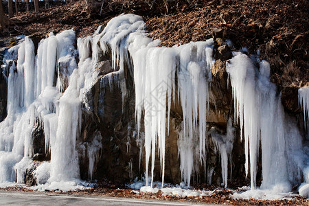 冬天的冰冻溪流冰柱图片