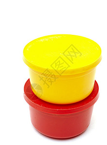 白底黄红塑料罐图片