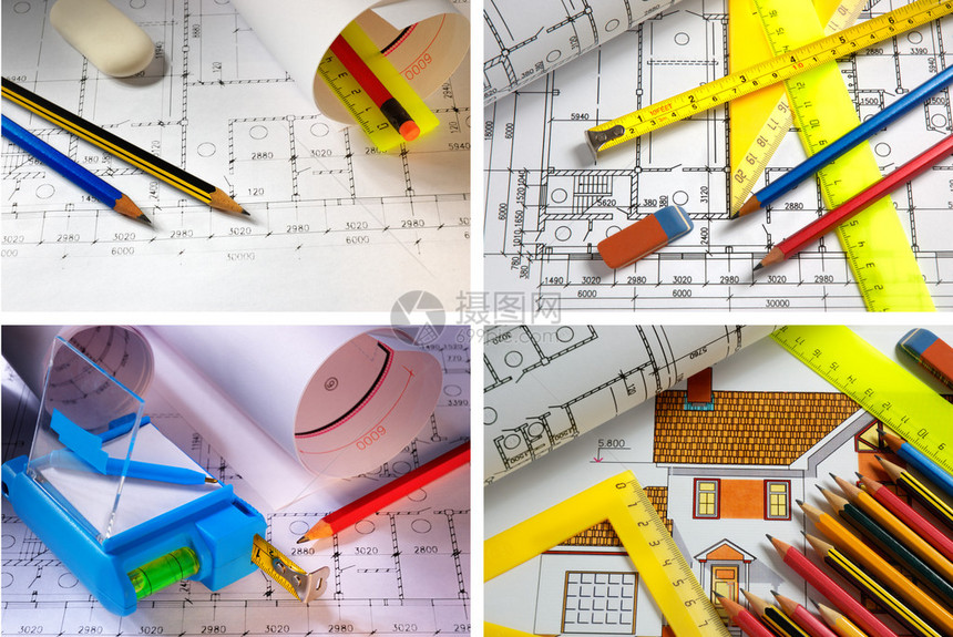 利用带有标尺和铅笔的绘图台进行工程设图片