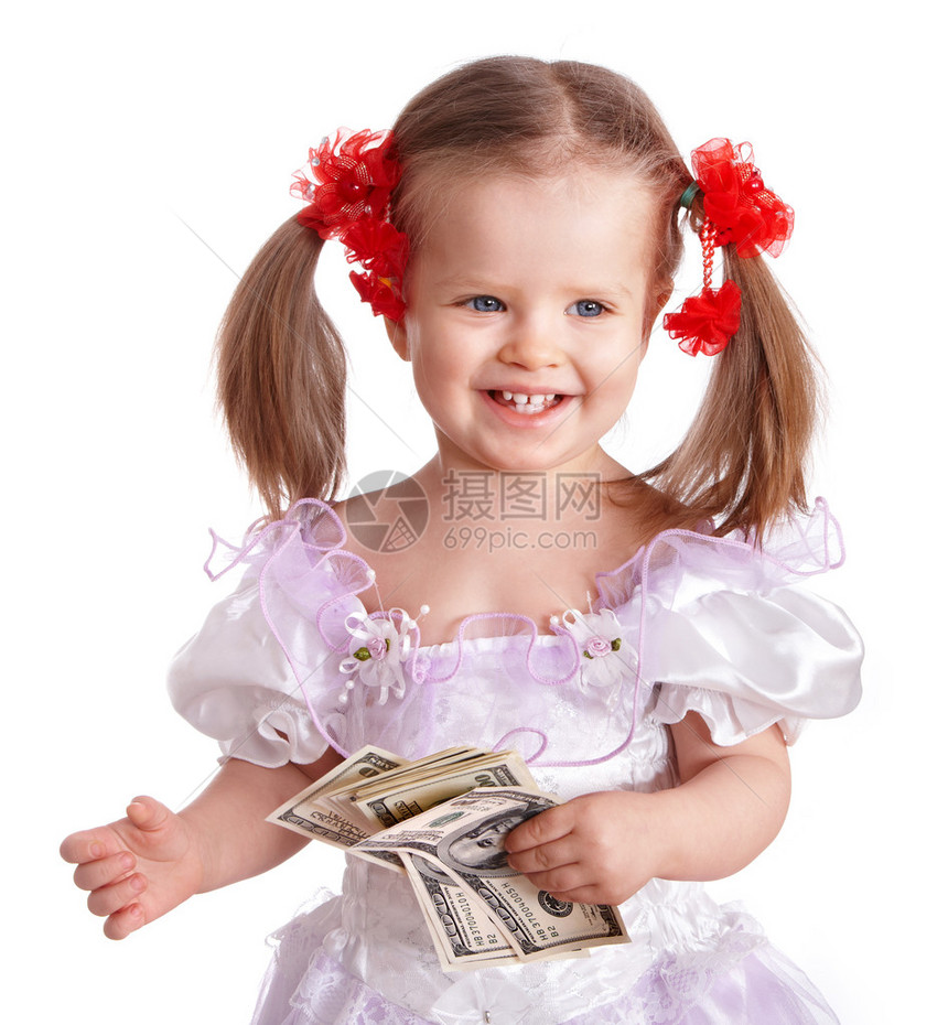 小姑娘拿着美元图片