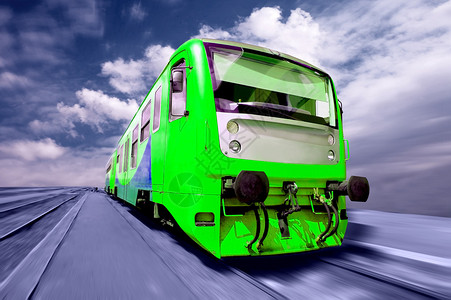在室外速度的绿色火车图片