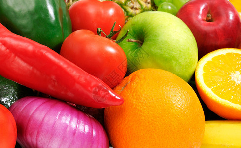 水果和蔬菜上白色孤立图片