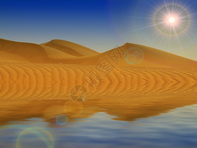 沙漠子和水中的倒影图片