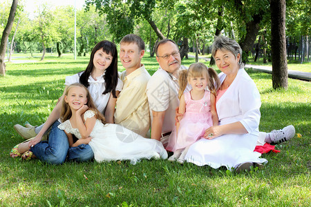 大家庭一起在夏日公园图片