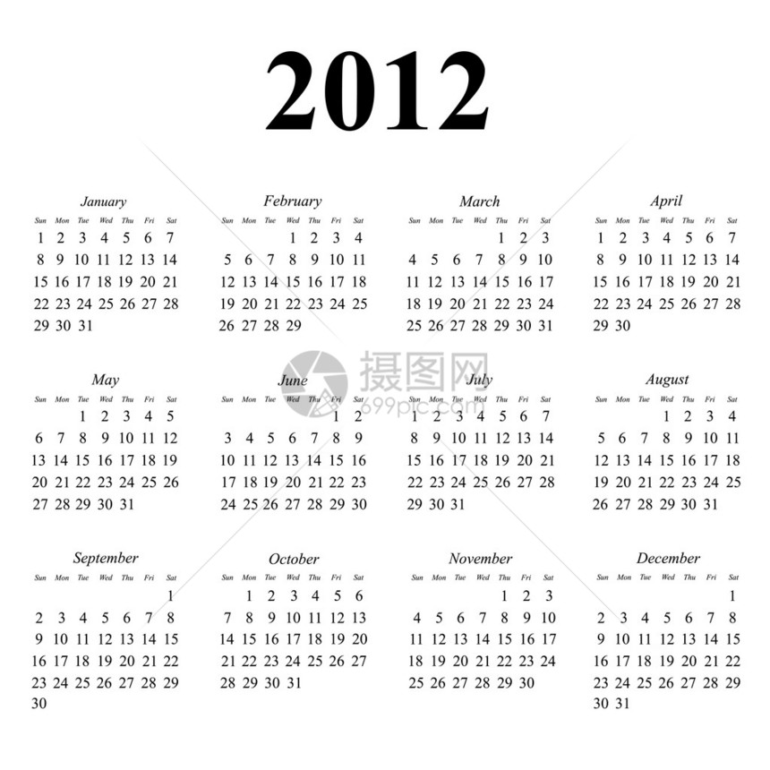 2012年日历有简图片