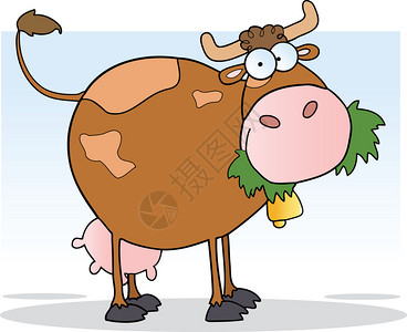 农场奶牛咀嚼草卡通人物背景图片