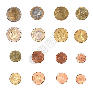 欧元硬币包括意大利的国际和两面图片