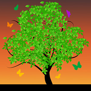 抽象树与绿叶插图图片