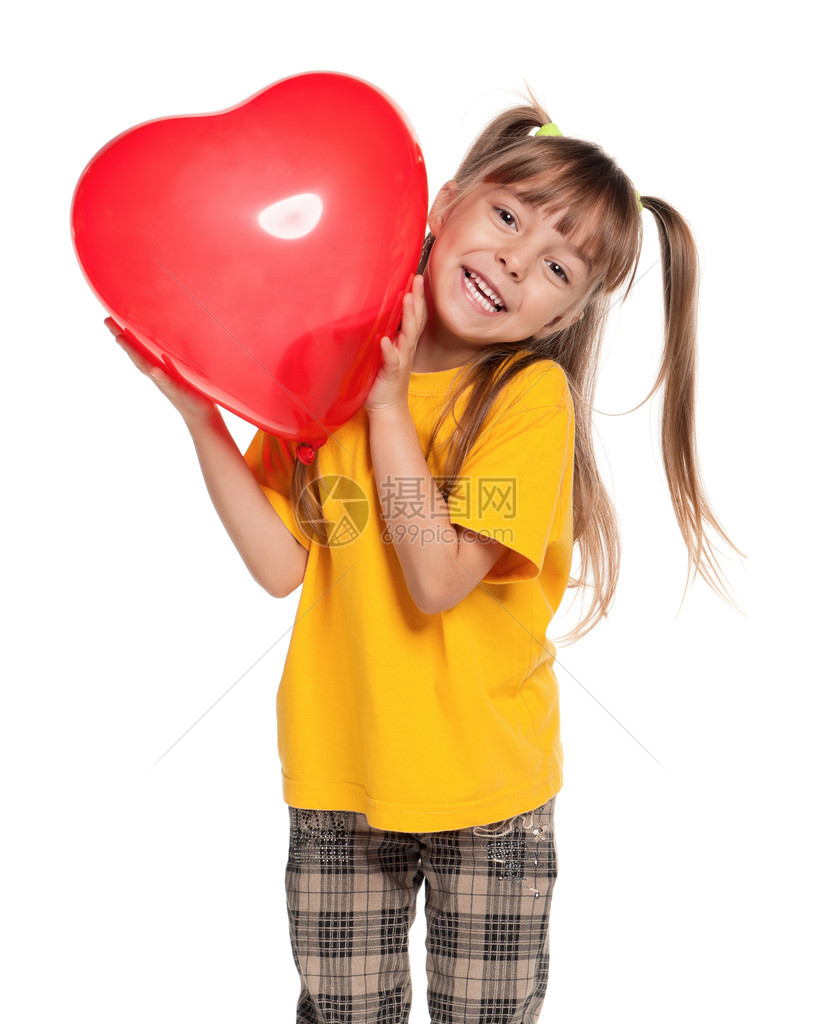 小女孩的肖像红心气球图片