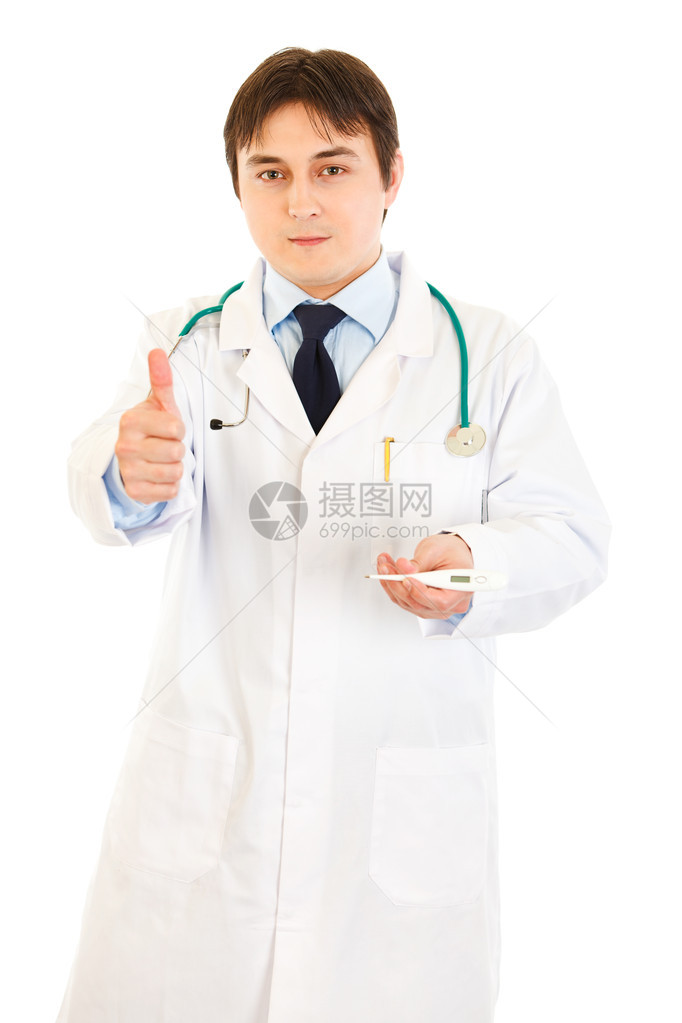 手持医疗温度计的医生手握体温计图片