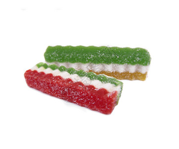 五颜六色的果冻在糖上白色孤立图片