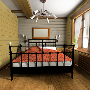 乡村风格的卧室3d渲染图片