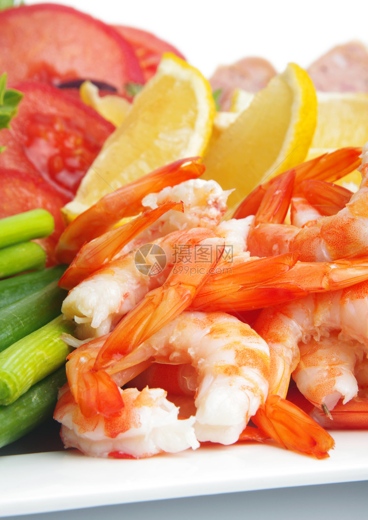 大虾柠檬番茄和洋葱健康食品图片