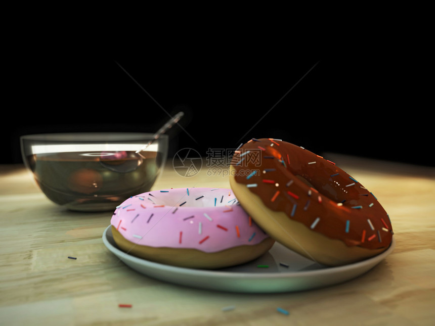 木桌上的甜圈图片